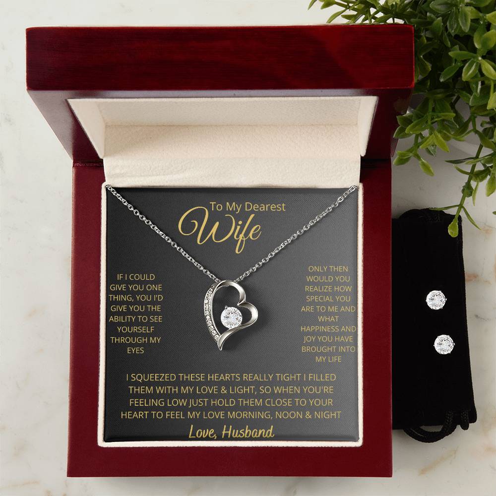 Wife Heart Necklace and Earring Set-[Heartfelt Family Gift]