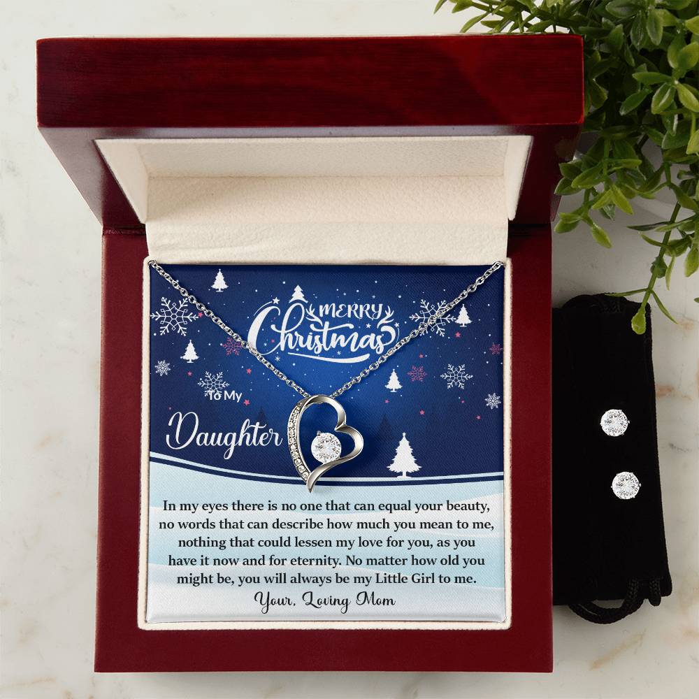 Merry Christmas DaughterHeart Necklace and Earring Set-[Heartfelt Family Gift]