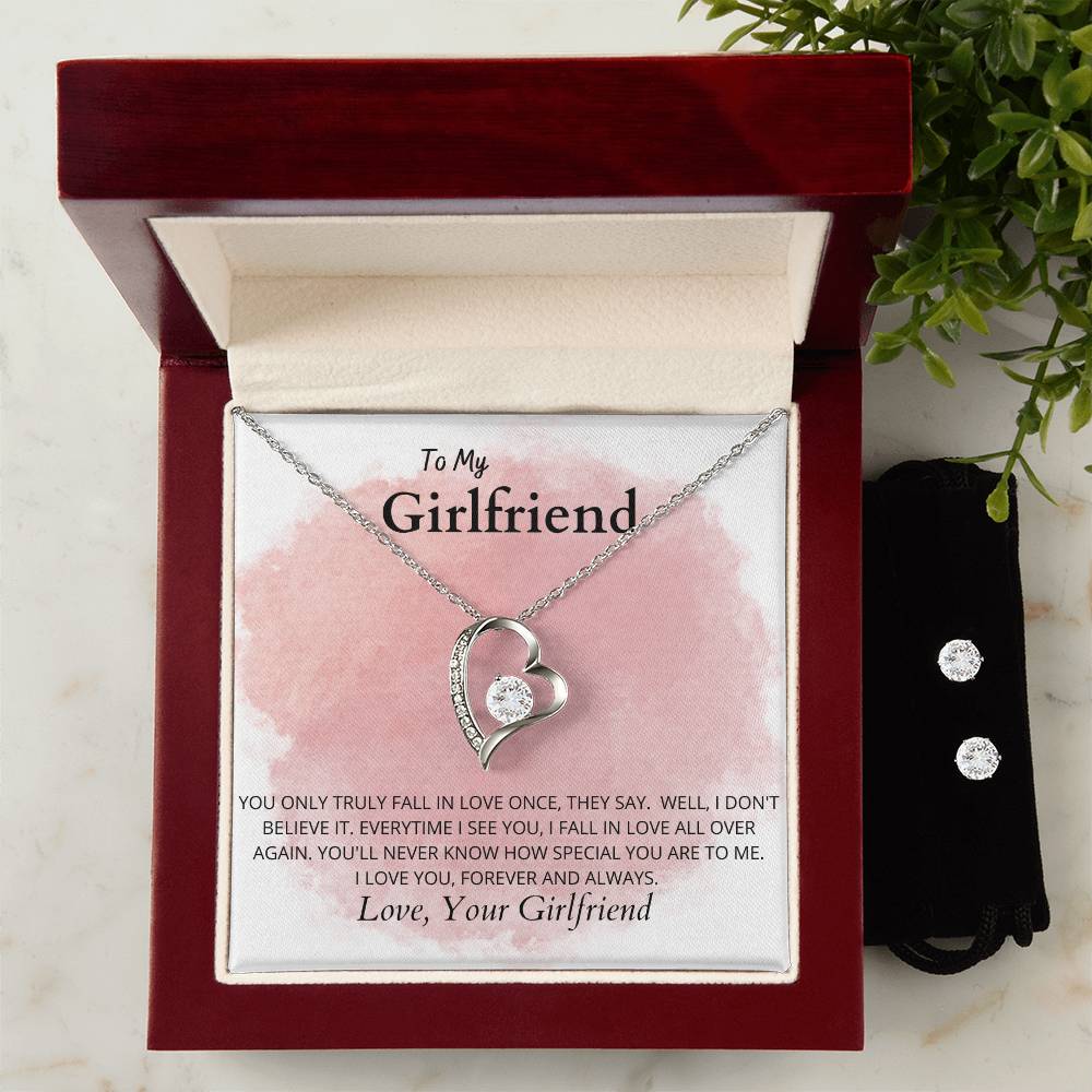 LGBT GirlfriendHeart Necklace and Earring Set-[Heartfelt Family Gift]