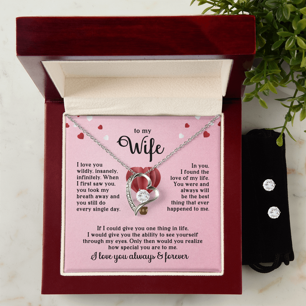 To My Wife Heart Necklace & Earring Set