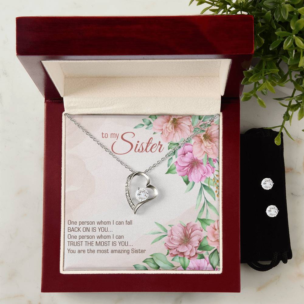 Sister Heart Necklace and Earring Set-[Heartfelt Family Gift]