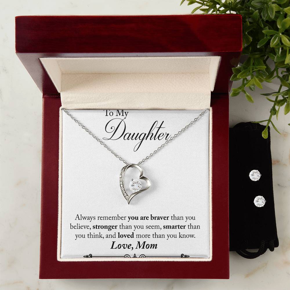 Daughter Heart Necklace and Earring Set-[Heartfelt Family Gift]