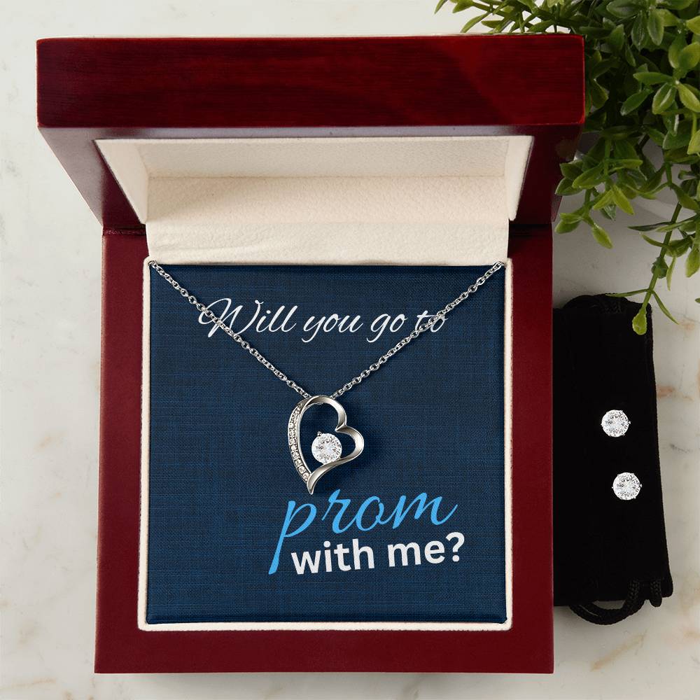 Prom Invitation Heart Necklace and Earring Set-[Heartfelt Family Gift]