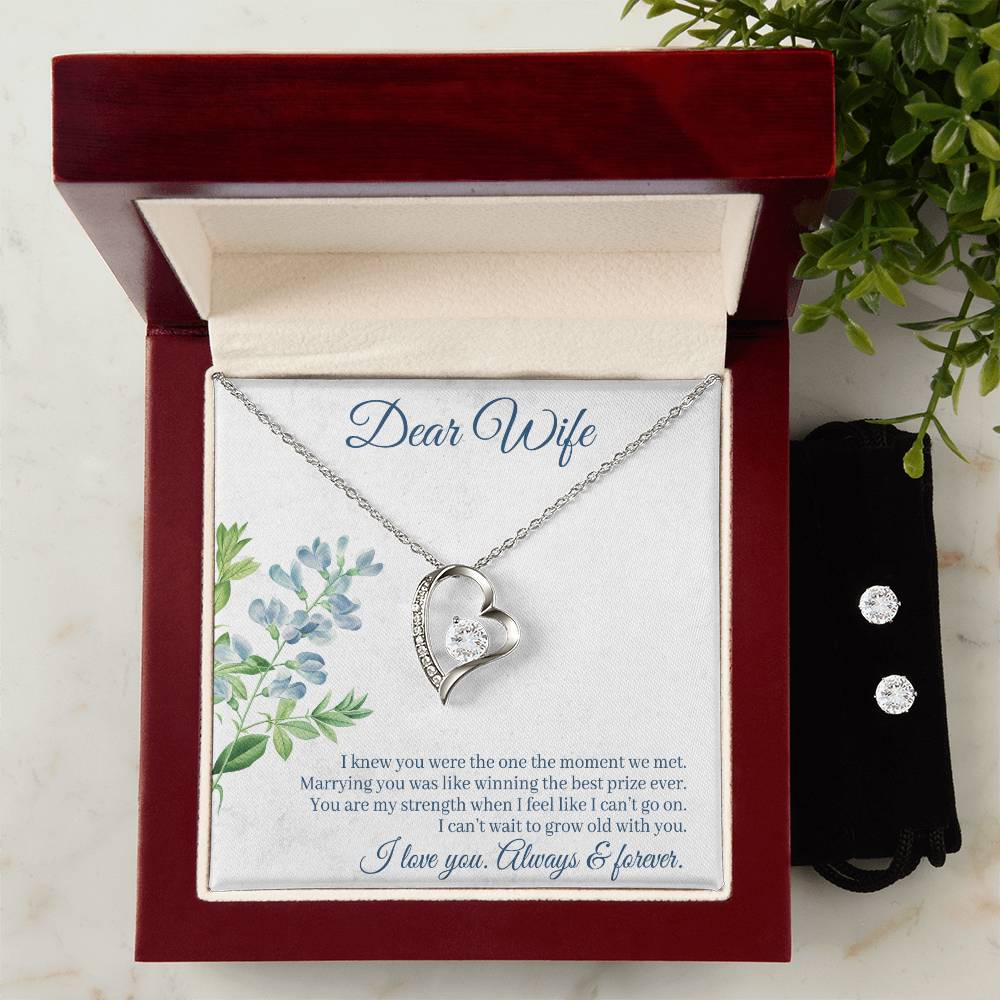 Wife Always  Forever Heart Necklace and Earring Set - Perfect Gift for HerKeep the main keywords at the beginning of the title for easy visibility Heart Necklace and Earring Set - Wife Always  ForeverHeart Necklace  Earring Set  Gift for Her-[Heartfelt Family Gift]