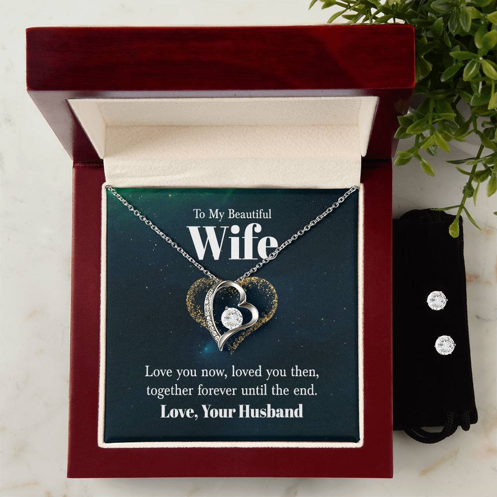 Enduring Love Heart Necklace and Earring Set for Wife  Perfect Gift for Special Occasions-[Heartfelt Family Gift]