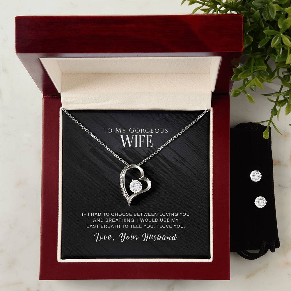 Stunning Wife Heart Necklace and Earring Set - Perfect Gift for Loved Ones-[Heartfelt Family Gift]