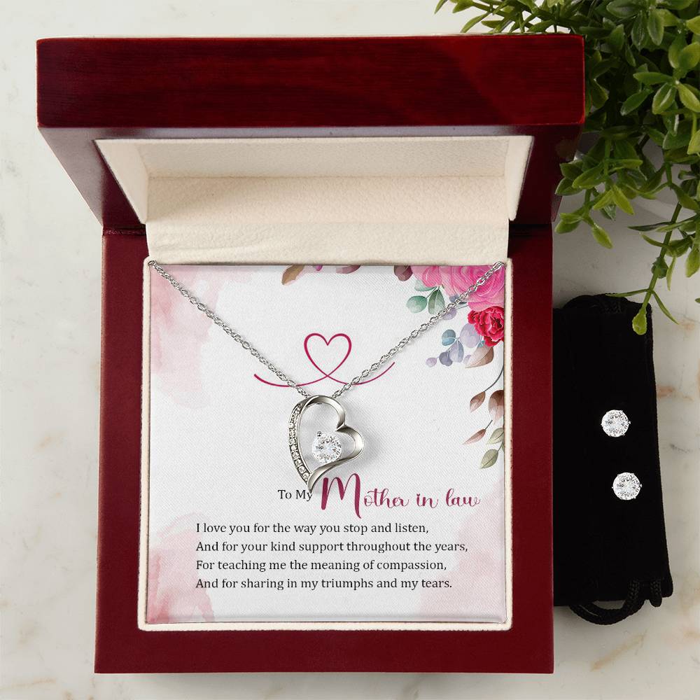 To my Mother in Law Heart Necklace and Earring Set-[Heartfelt Family Gift]