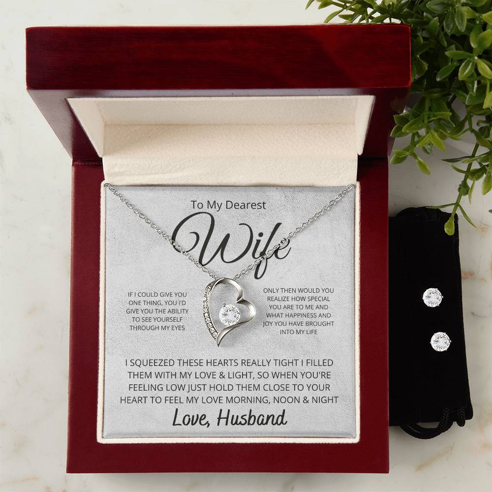 Dearest Wife Heart Necklace and Earring Set-[Heartfelt Family Gift]