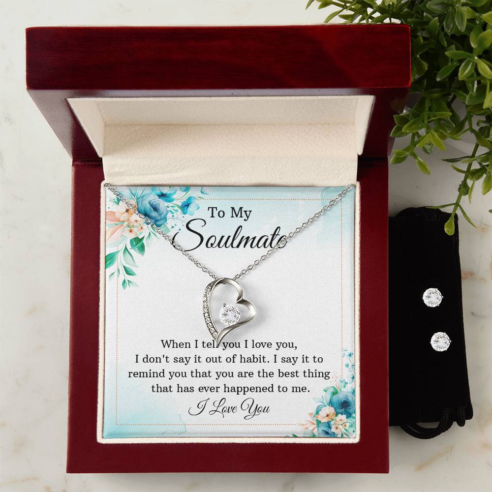 Soulmate Heart Necklace and Earring Set-[Heartfelt Family Gift]