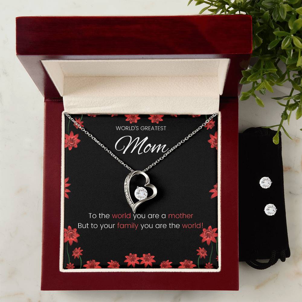 mothet world Heart Necklace and Earring Set-[Heartfelt Family Gift]