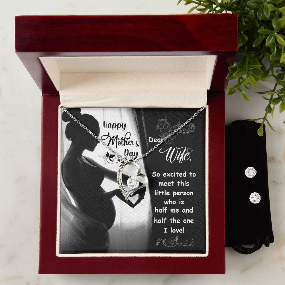 Mother's Day Expecting Pregnant Mom Heart Necklace and Earring Set-[Heartfelt Family Gift]