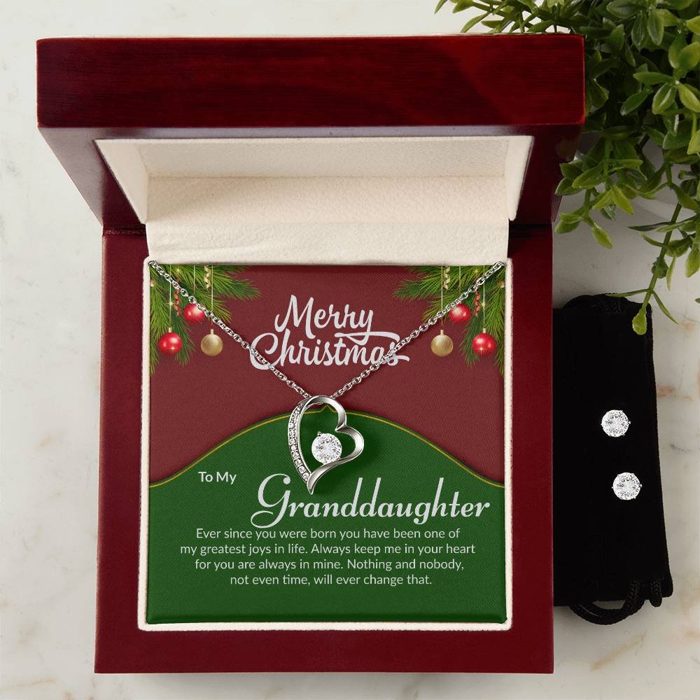 christmas red green granddaughter Heart Necklace and Earring Set-[Heartfelt Family Gift]