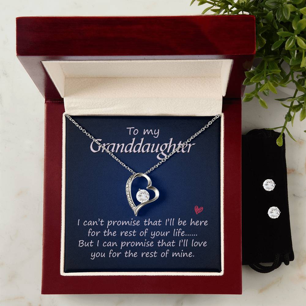 Granddaughter Heart Necklace and Earring Set-[Heartfelt Family Gift]