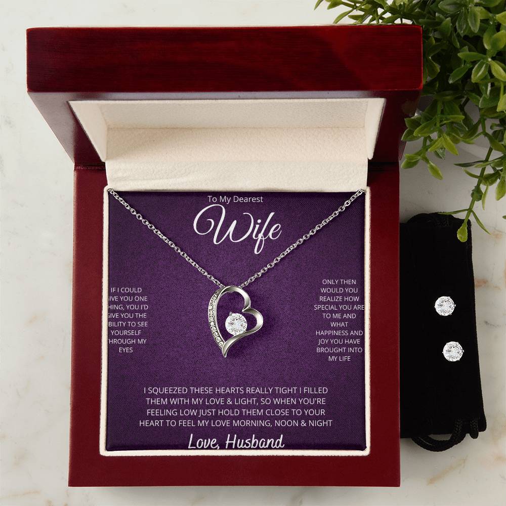 Stunning Wife Heart Necklace and Earring Set - Perfect Gift for Her-[Heartfelt Family Gift]