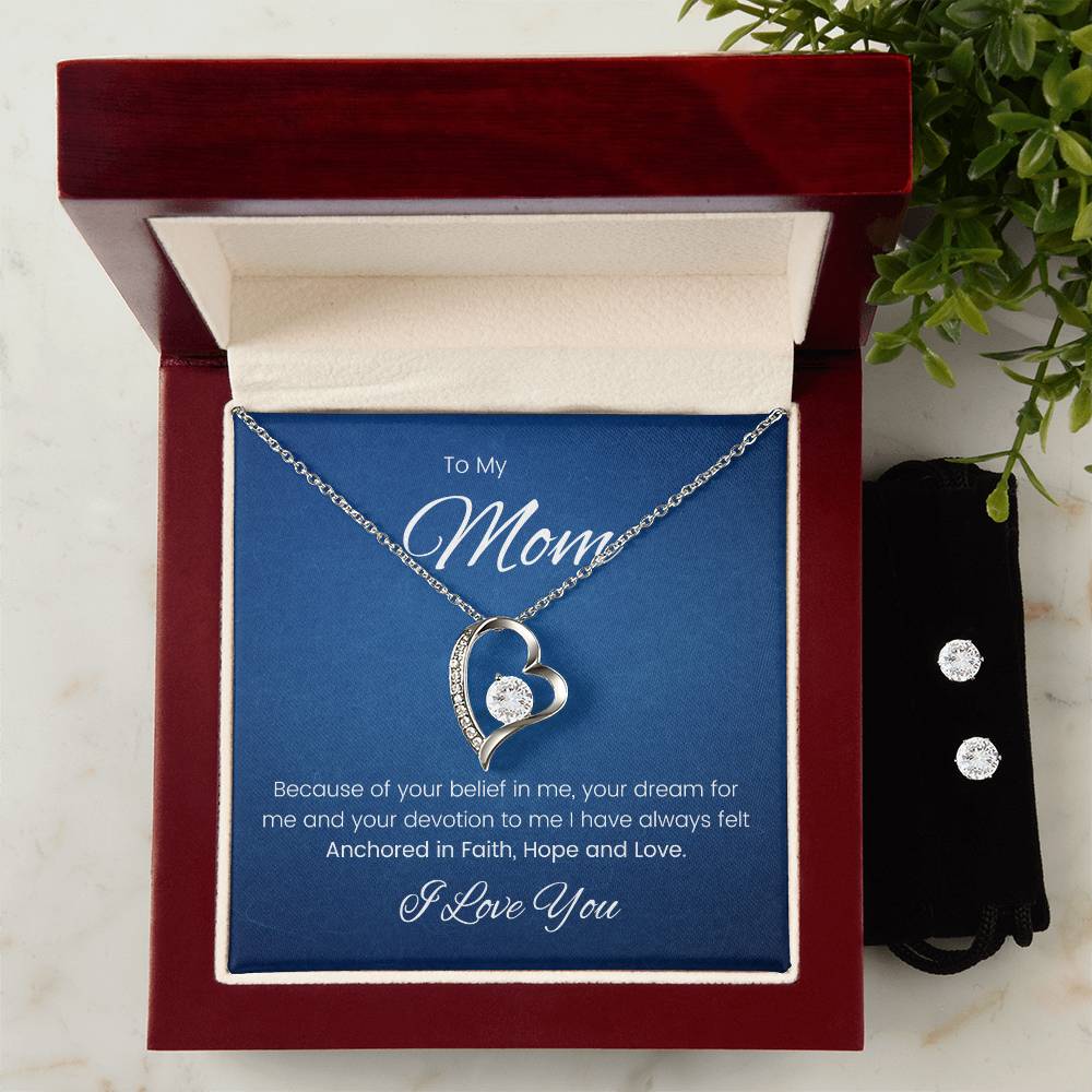 To My Mom Heart Necklace and Earring Set-[Heartfelt Family Gift]