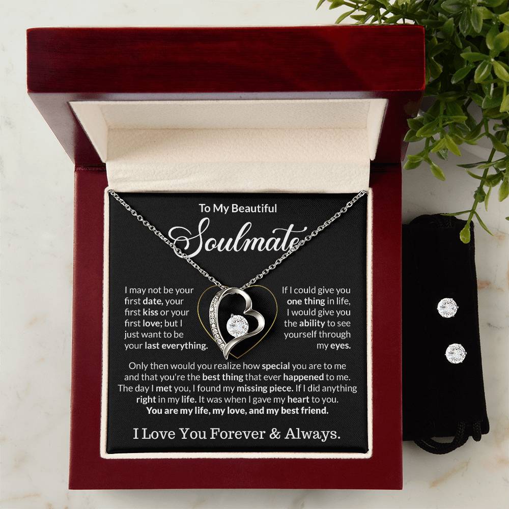 Soulmate Heart Necklace and Earring Set-[Heartfelt Family Gift]