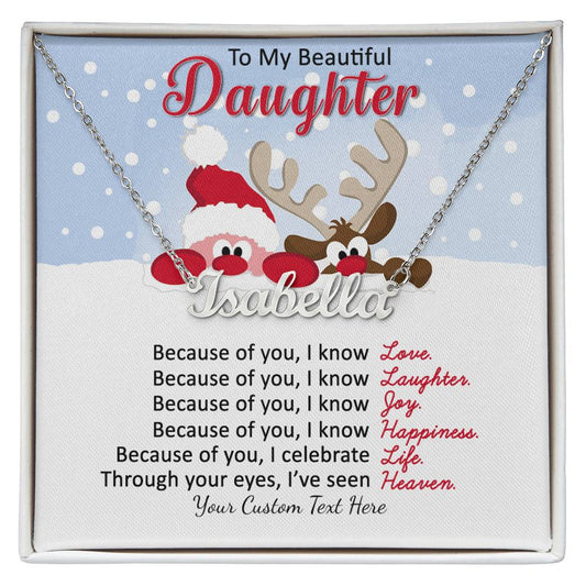 Personalized Santa and Reindeer Christmas Name Necklace for Daughter-[Heartfelt Family Gift]