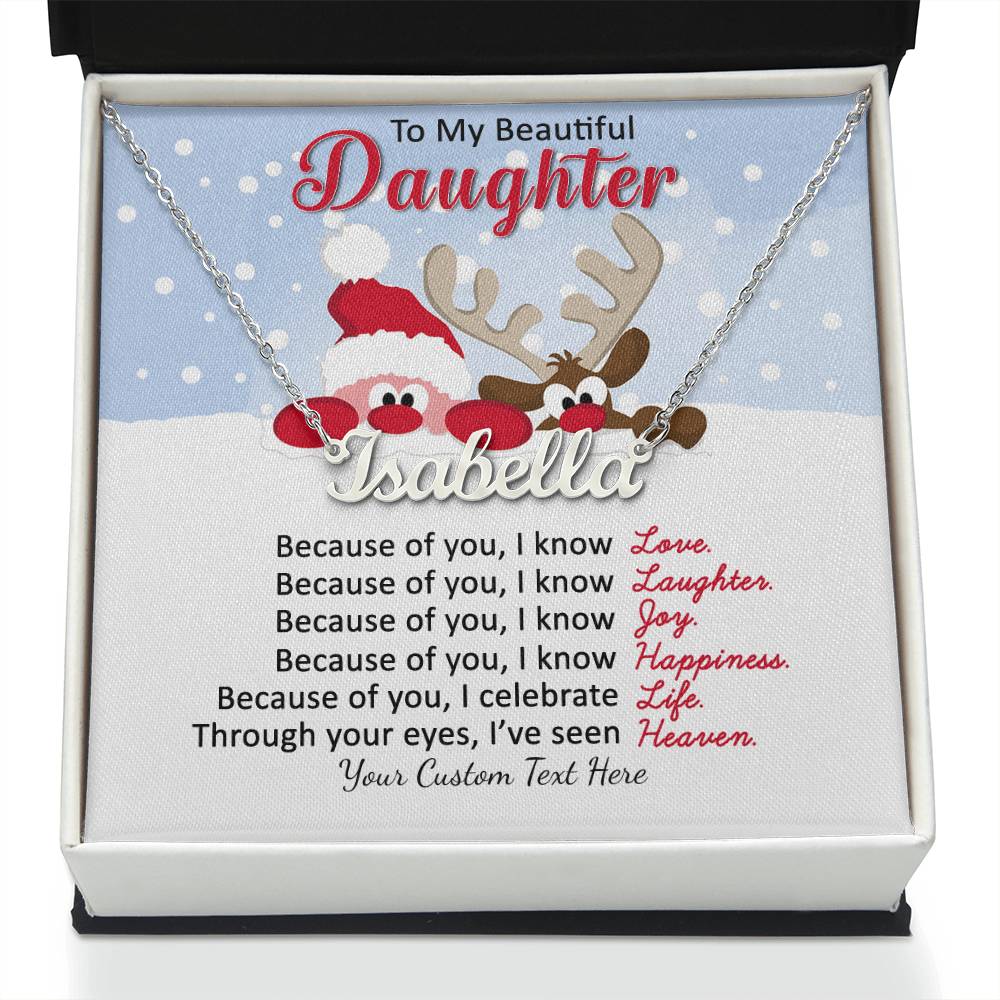 Personalized Santa and Reindeer Christmas Name Necklace for Daughter-[Heartfelt Family Gift]