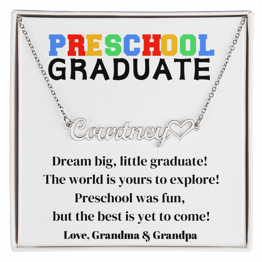 Preschool Graduation Name Necklace with Heart-[Heartfelt Family Gift]