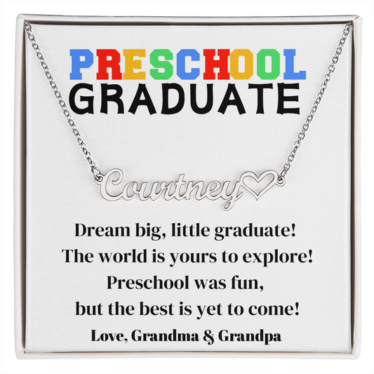 Preschool Graduation Name Necklace with Heart-[Heartfelt Family Gift]