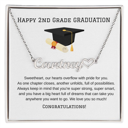 2nd Grade Graduation Name Necklace with Heart-[Heartfelt Family Gift]