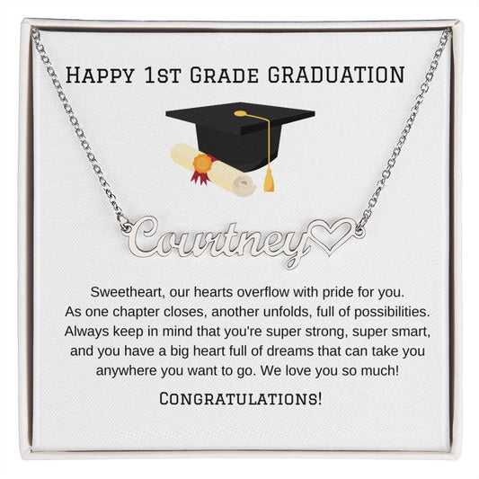 1st Grade Graduation Name Necklace with Heart-[Heartfelt Family Gift]