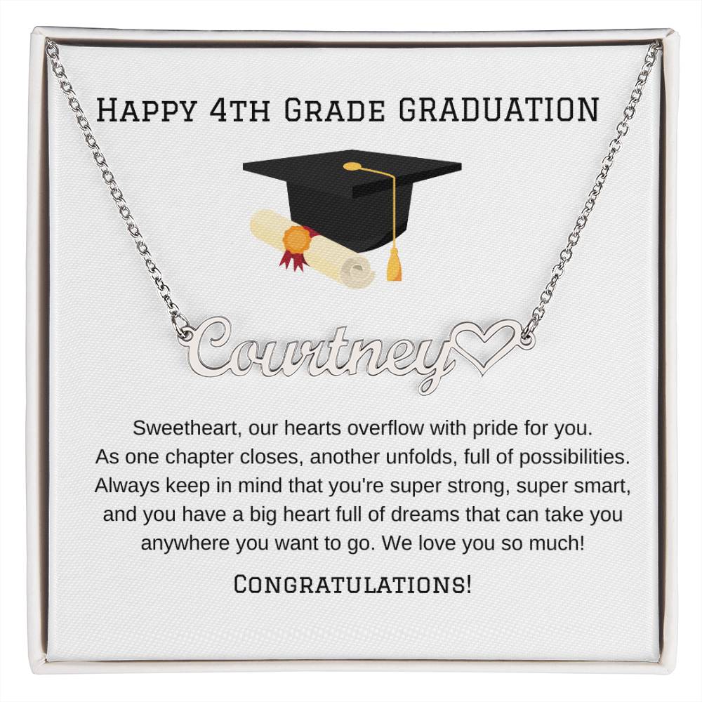 4th Grade Graduation Name Necklace with Heart-[Heartfelt Family Gift]