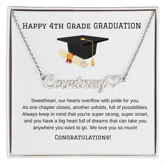 4th Grade Graduation Name Necklace with Heart-[Heartfelt Family Gift]