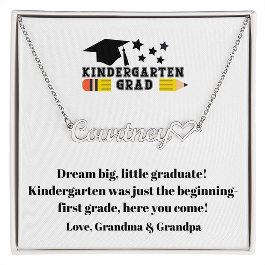 Kindergarten Graduation Name Necklace with Heart-[Heartfelt Family Gift]