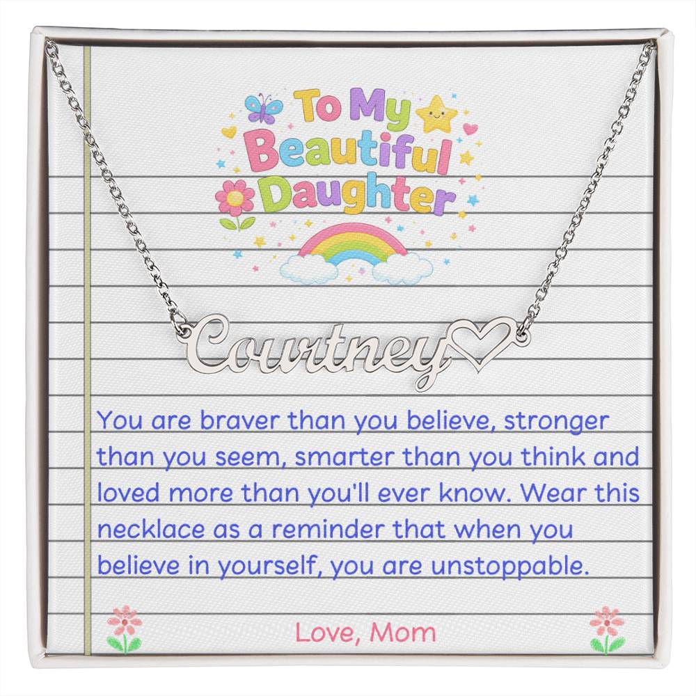 To My Daughter Name Necklace with Heart