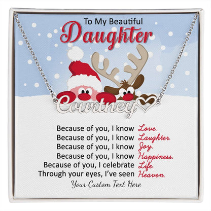 Santa and Reindeer Christmas Name Necklace for Daughter-[Heartfelt Family Gift]