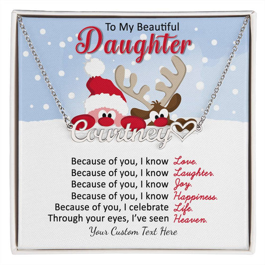 Santa and Reindeer Christmas Name Necklace for Daughter-[Heartfelt Family Gift]