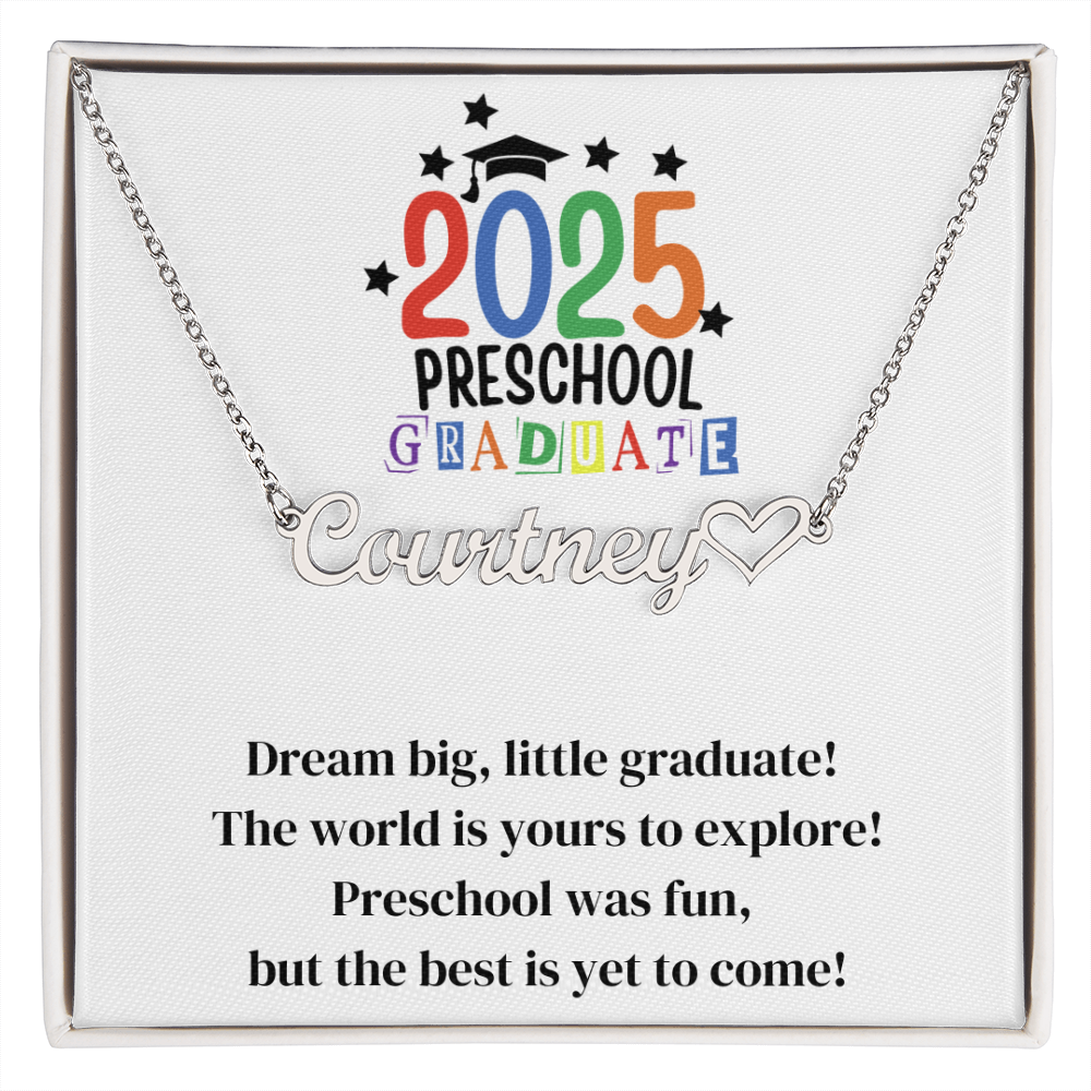 Preschool Graduation Name Necklace with Heart-[Heartfelt Family Gift]
