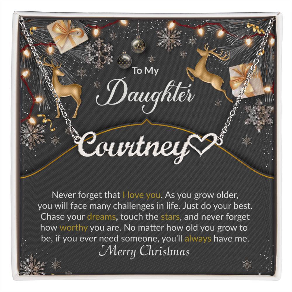 Merry Christmas Daughter - Personalized Name Necklace with Heart-[Heartfelt Family Gift]