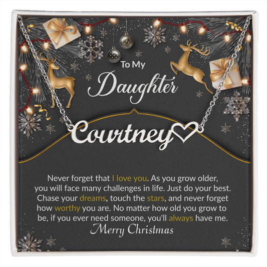 Merry Christmas Daughter - Personalized Name Necklace with Heart-[Heartfelt Family Gift]