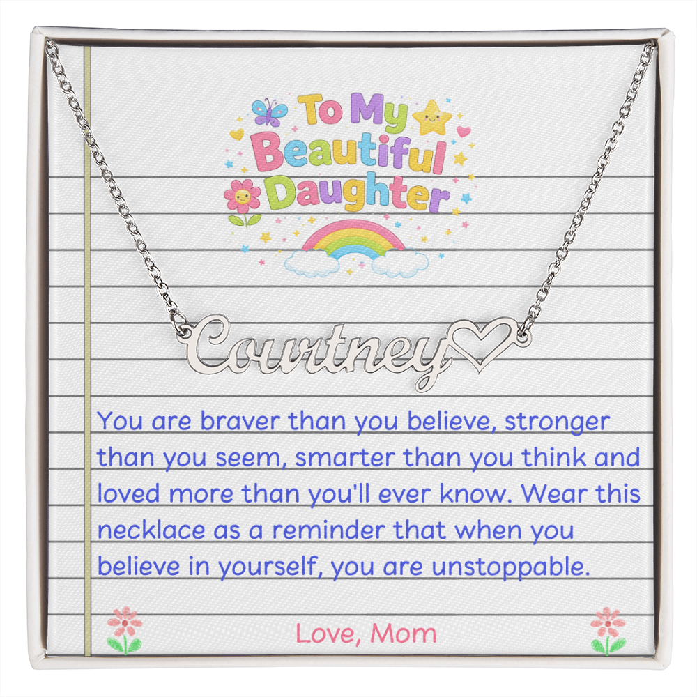 To My Beautiful Daughter Name Necklace with Heart