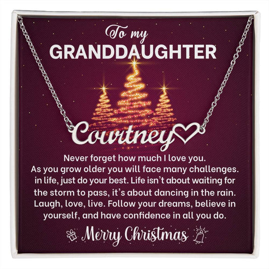 Merry Christmas Granddaughter Name Necklace with Heart-[Heartfelt Family Gift]