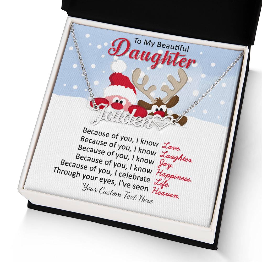 Santa and Reindeer Christmas Name Necklace for Daughter-[Heartfelt Family Gift]