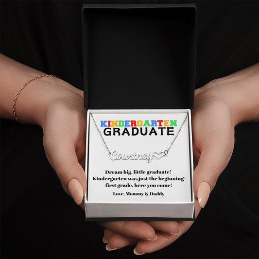 Kindergarten Graduation Name Necklace with Heart-[Heartfelt Family Gift]
