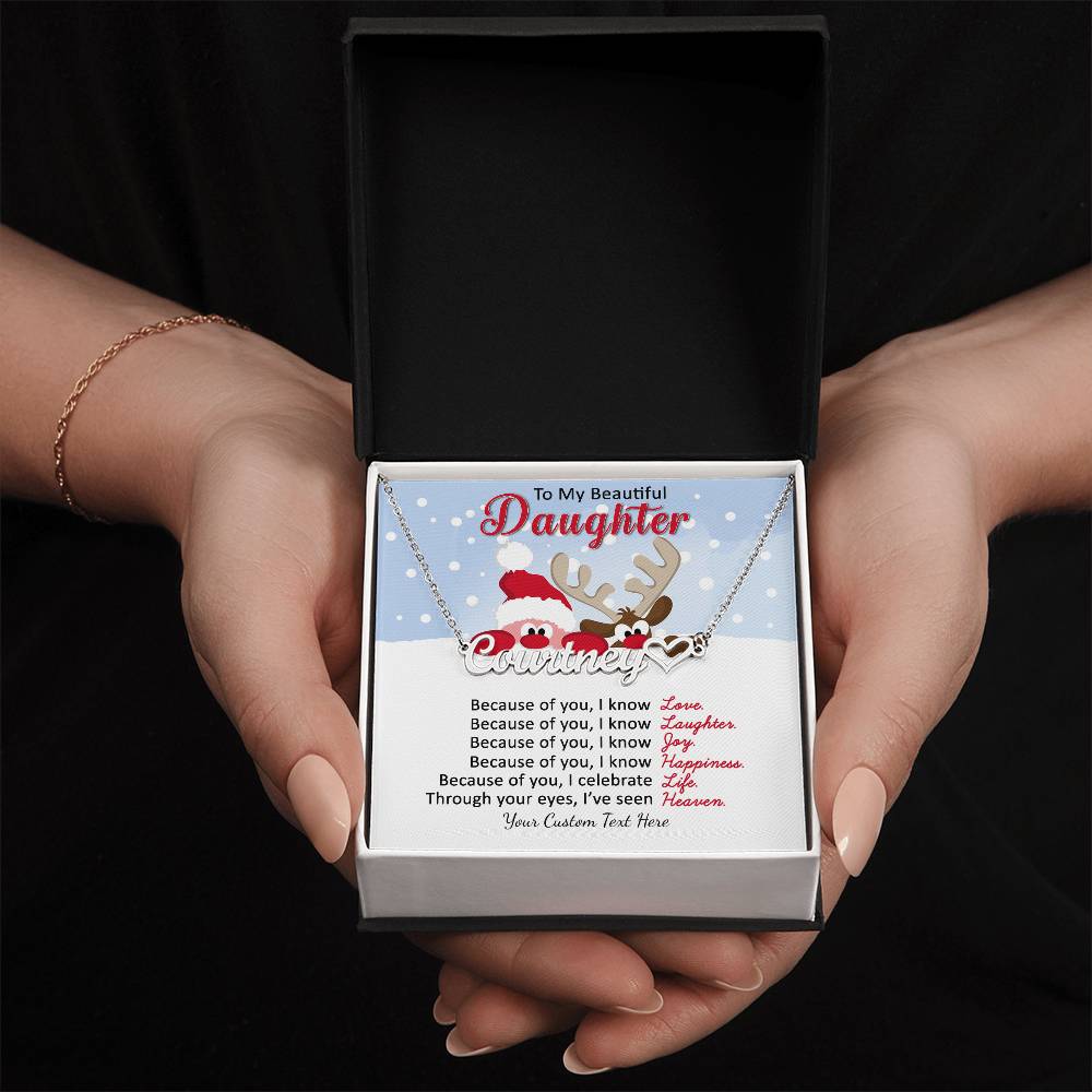 Santa and Reindeer Christmas Name Necklace for Daughter-[Heartfelt Family Gift]