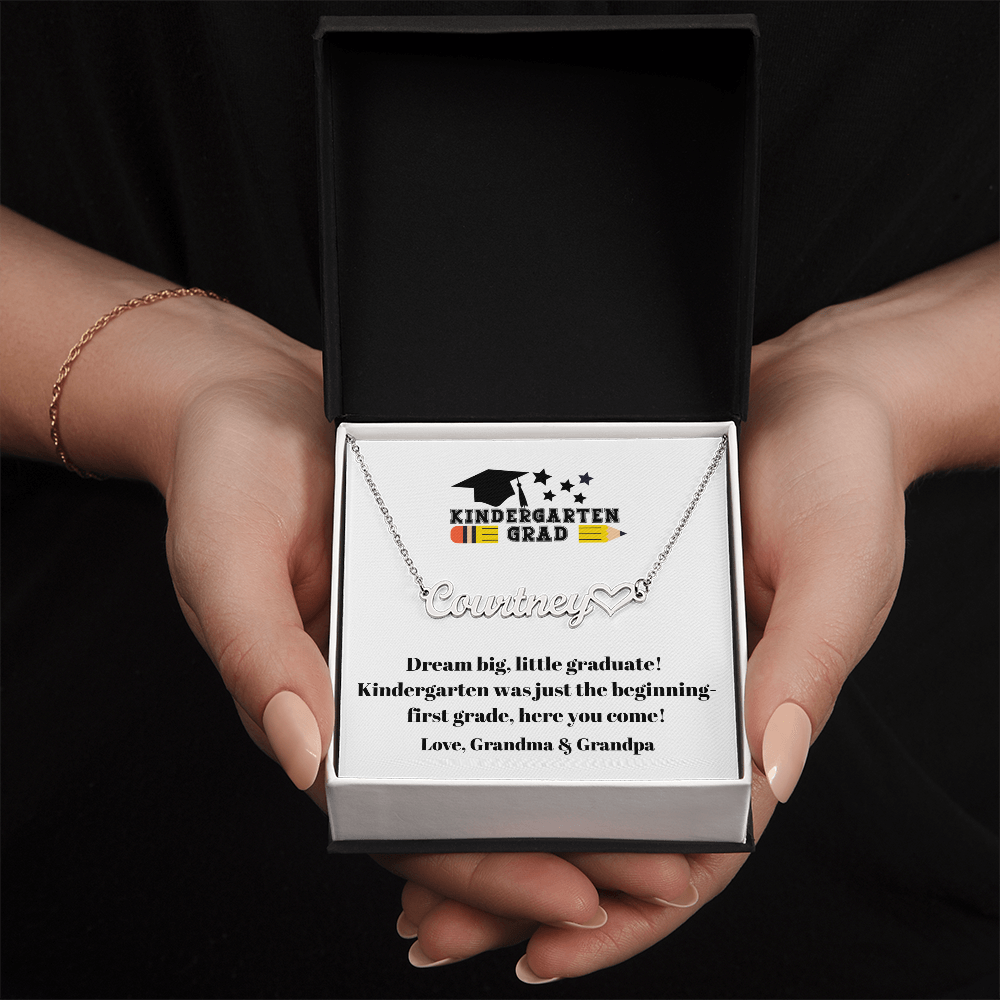 Kindergarten Graduation Name Necklace with Heart-[Heartfelt Family Gift]