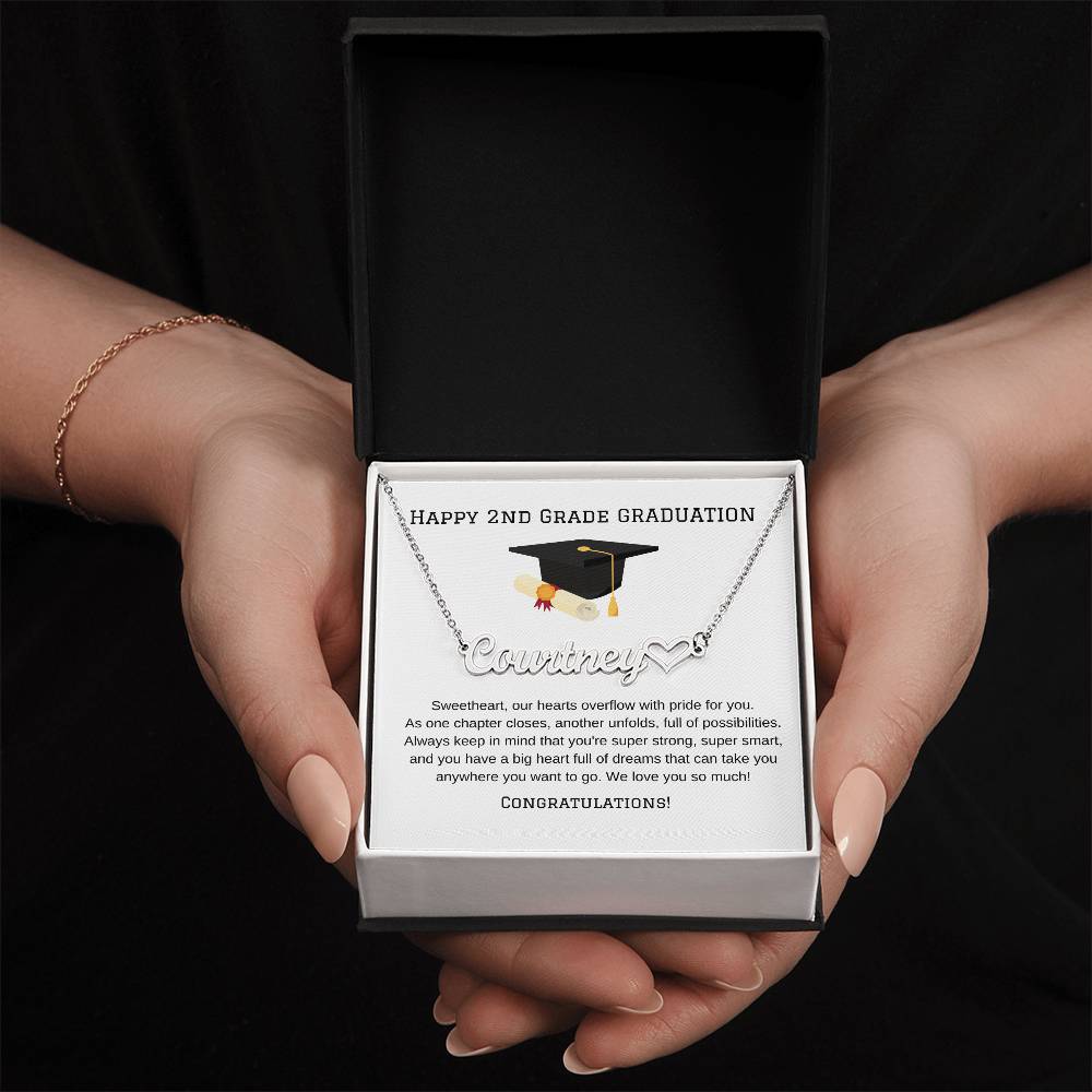 2nd Grade Graduation Name Necklace with Heart-[Heartfelt Family Gift]