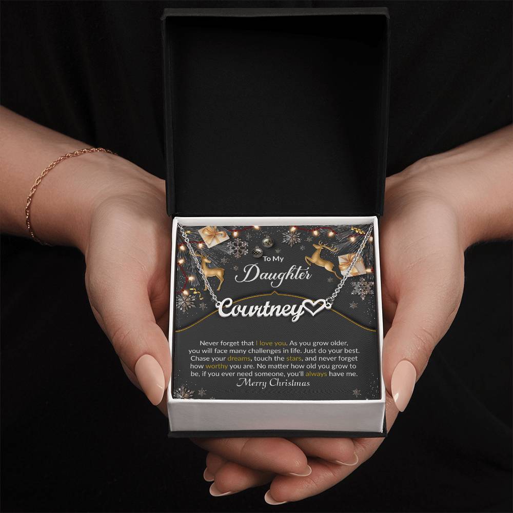 Merry Christmas Daughter - Personalized Name Necklace with Heart-[Heartfelt Family Gift]