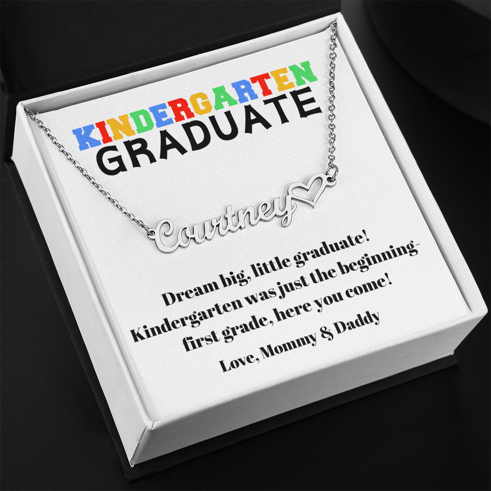 Kindergarten Graduation Name Necklace with Heart-[Heartfelt Family Gift]