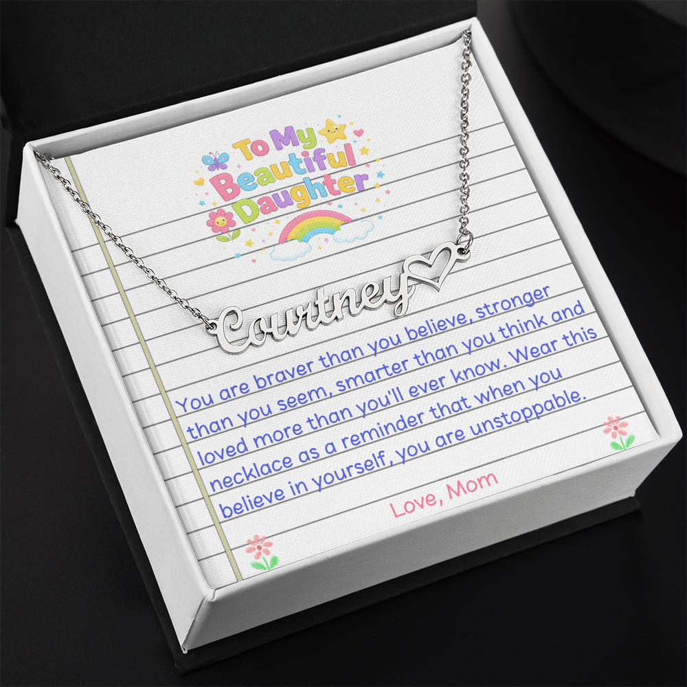 To My Beautiful Daughter Name Necklace with Heart