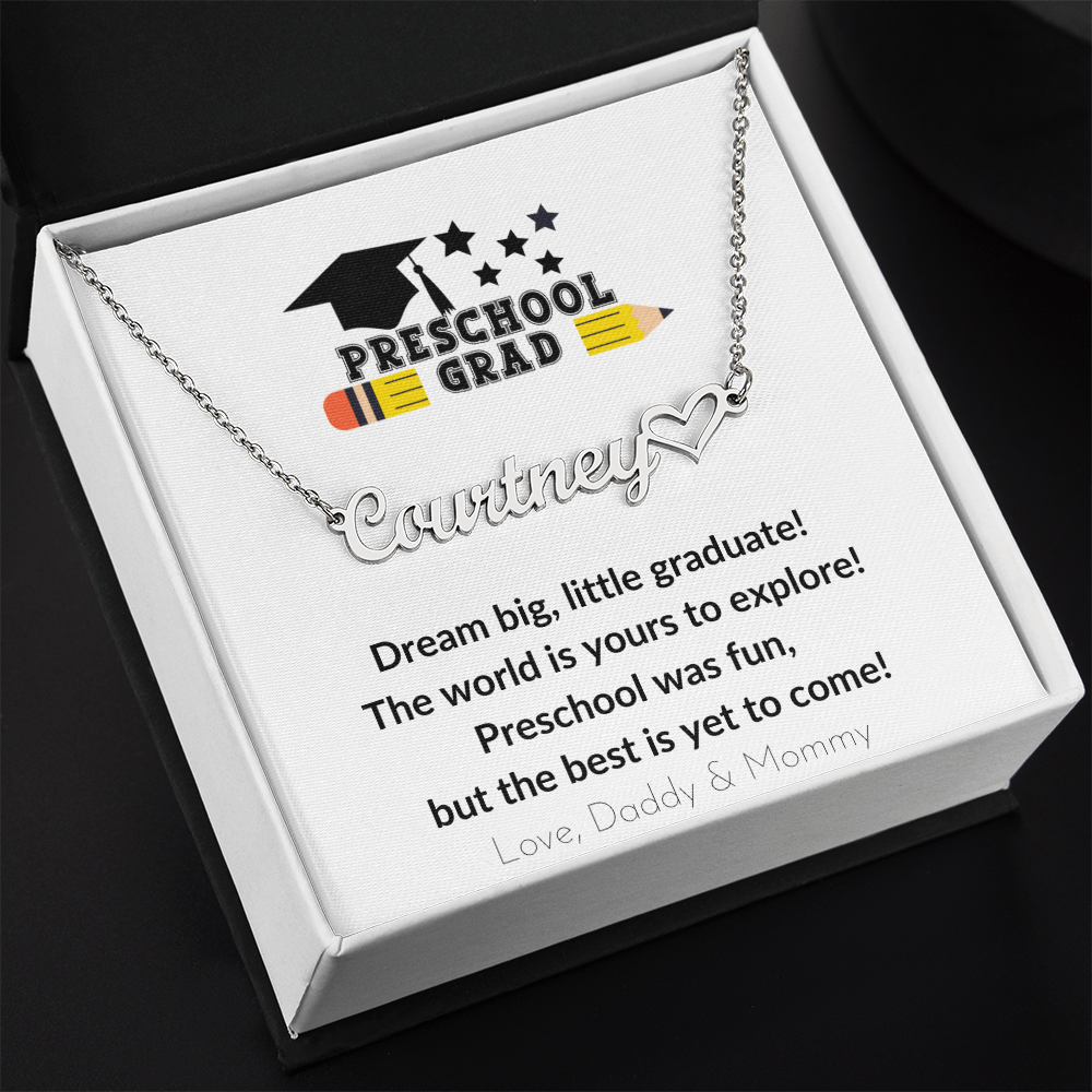 Preschool Graduation Name Necklace with Heart-[Heartfelt Family Gift]
