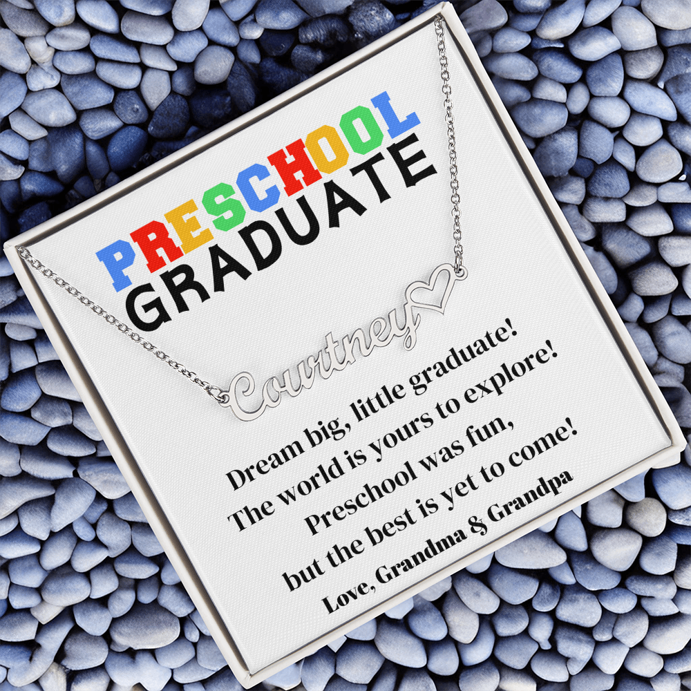 Preschool Graduation Name Necklace with Heart-[Heartfelt Family Gift]