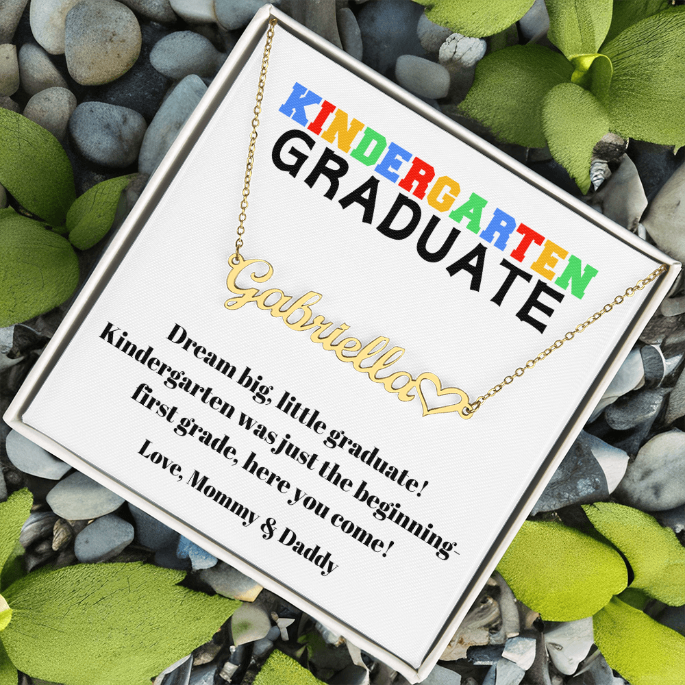 Kindergarten Graduation Name Necklace with Heart-[Heartfelt Family Gift]
