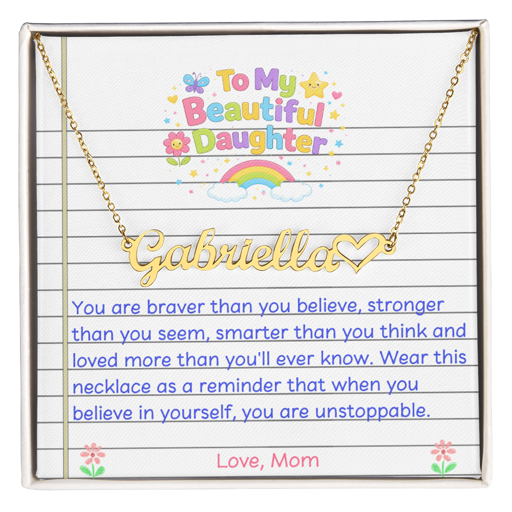 To My Beautiful Daughter Name Necklace with Heart
