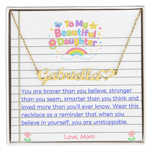 To My Beautiful Daughter Name Necklace with Heart